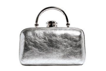 Silver metallic clutch bag with loop handles