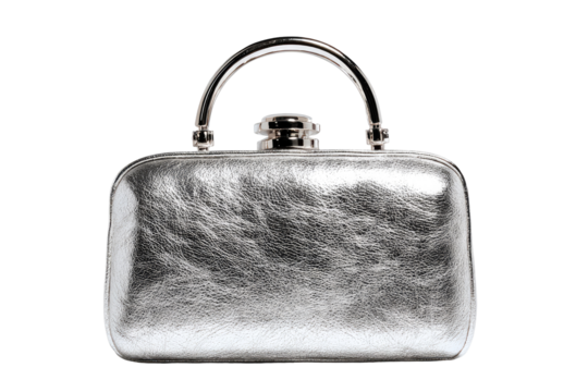 Silver metallic clutch bag with loop handles