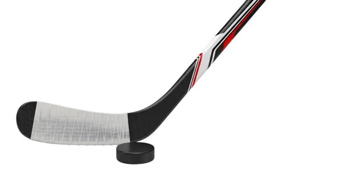Ice hockey stick and puck isolated PNG with Transparent Background