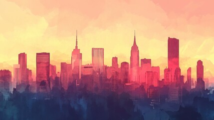 Obraz premium Serene cityscape at sunrise showcasing urban architecture