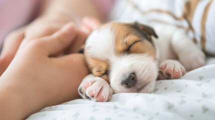 Puppy Images, It shows cute scenes of puppies curling up to sleep, playing and interacting, licking fur and acting cute, suitable for pet adoption promotion, pet product display, cute pet content crea