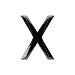 Perfectly symmetrical, glossy obsidian-black 'X' symbol with razor-sharp lines and reflections, centered on a transparent background with copy space, concept of analytical precision