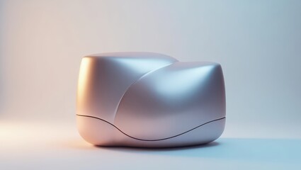 A smooth, metallic, rose-gold object with soft, flowing curves sits against a neutral backdrop.
