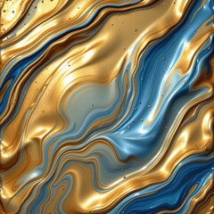 Luxurious Marblelike Texture with Blue and Gold Swirls