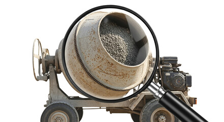 Concrete mixer and magnifier glass construction detail isolated PNG with Transparent Background