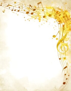 Musical notes in gold on a parchment-like background