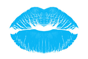 Light blue lipstick kiss mark on white background