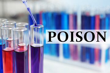 Poison. Test tubes with different liquids in laboratory