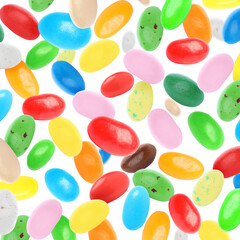Pattern of sweet jelly beans on white background