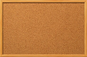 Rectangular corkboard with a simple wood frame. The cork surface has varied browns and tans, creating a textured background. A flat, neutral backdrop
