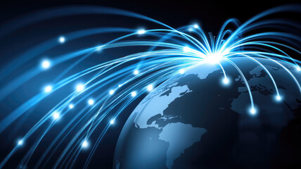 Obraz premium Global financial transaction network digital connection blue glowing lines earth technology futuristic communication worldwide innovation dynamic energy