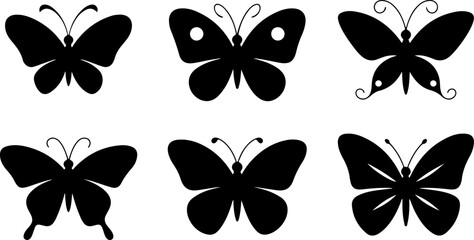 Collection of six black silhouette butterfly illustrations