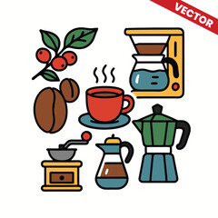 Coffee Beans and Brewing Tools vector illustration