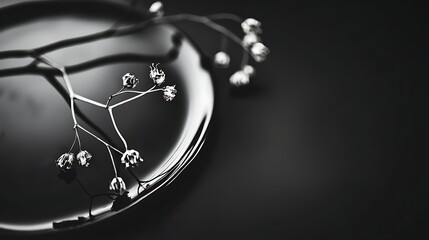 Minimal dried flower on ceramic plate photographed in 4K using 85mm f1.8 lens shallow focus and soft mood