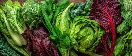 The lettuce and mixed leafy greens arranged in vivid fresh organic vegetable display