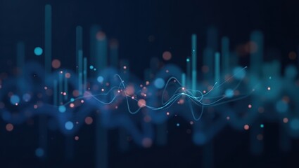 A dynamic display of abstract data visualizations, featuring a complex network of lines and points in varying shades of teal and rose, creating a sophisticated and modern aesthetic.