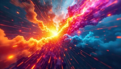 Dynamic energy surge, vibrant color explosion, powerful motion blur, abstract kinetic art, radiating power , ripple, flow, illumination