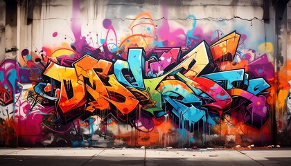 Naklejka premium Vibrant graffiti mural on a textured wall
