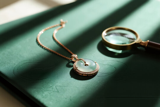 Jadeite Pendant Necklace with Rose Gold Chain