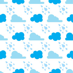 Blue Cloud With Rain Seamless Pattern Vector Illustration