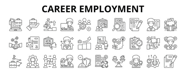 30 Career Employment Line Icons Vector - Career Path, Contract, Job Opportunities, Resume, Advancement, Networking, Skill Development, Benefit