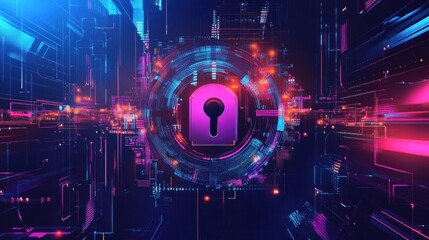 Glowing padlock symbolizing digital security in abstract space