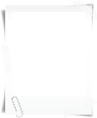 Vintage polaroid frame with sticky tape and paper clip, ideal for mockup templates