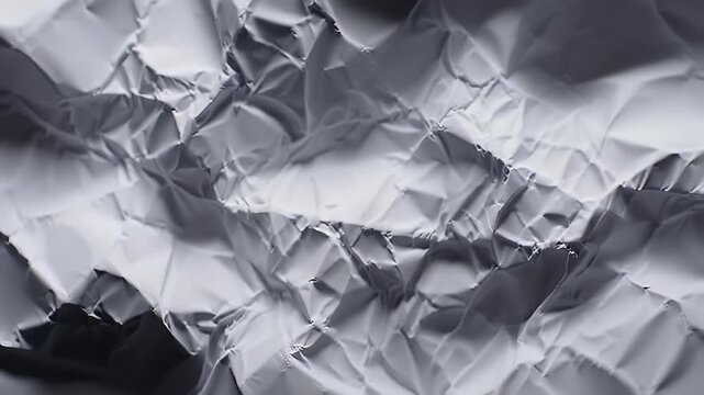 Textured Grayish White Crumpled Paper Surface with Creases and Shadow Effects Detailed Graphic Pattern Close Up