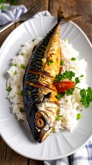 Grilled mackerel with rice