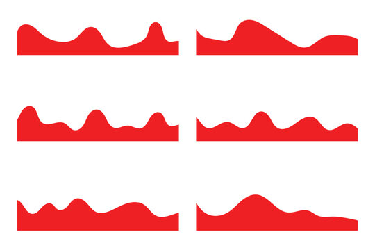 Vector set of separator header, section divider shapes for website, app or web page. Modern bottom or top border, headline design elements, red footers with curve lines, on white background in eps 10.