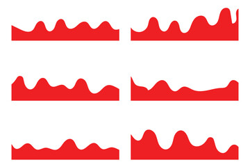 Vector set of separator header, section divider shapes for website, app or web page. Modern bottom or top border, headline design elements, red footers with curve lines, on white background in eps 10.