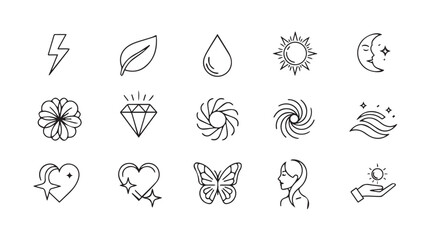 Collection of hand drawn celestial nature and abstract symbols silhouette