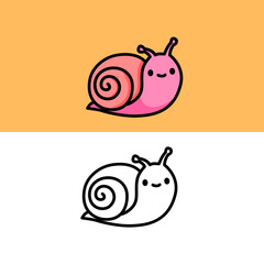 Vector of a pair of cute pink snails in color and outline in EPS format
