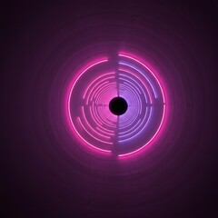 Obraz premium Surreal glowing neon circles forming an abstract digital tunnel with vibrant pink and purple lights in a futuristic design