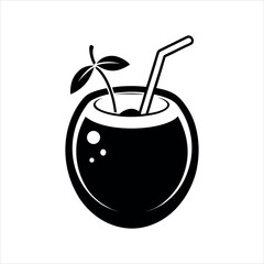 Coconut Silhouette Icon Isolated on White Background
