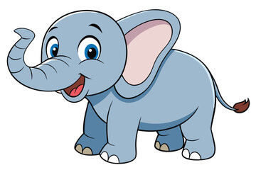 Adorable Blue Cartoon Elephant with Big Eyes Standing on White Background