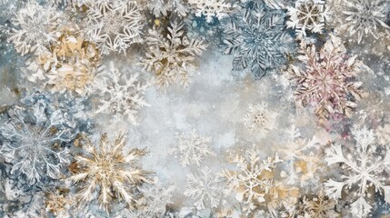 Numerous colorful snowflakes sparkling in winter sunlight