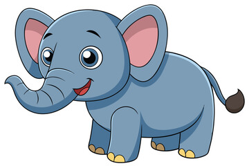 Adorable Blue Cartoon Elephant with Pink Ears on White Background Design