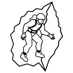 Fototapeta premium Icon of a climber descending a rock face, symbolizing adventure and extreme sports. Isolated on white