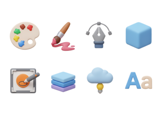 3d icon of set of 3d icons for graphic design and creativity, isolated on transparent background