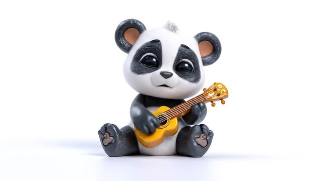 Animated panda character with ukulele instrument isolated on white background