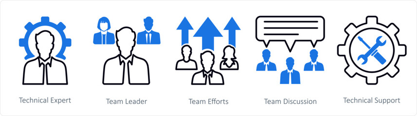 Obraz premium A set of 5 mix icons as technical expert, team leader, team efforts