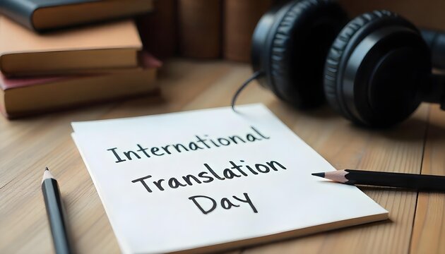 International Translation Day graphic highlighting language, communication, and the role of translators in digital contexts - Powered by Adobe