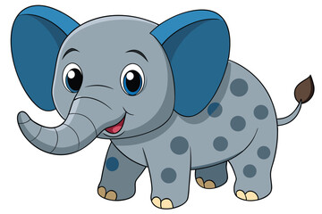 Adorable Gray Elephant Cartoon with Blue Accents and a White Background