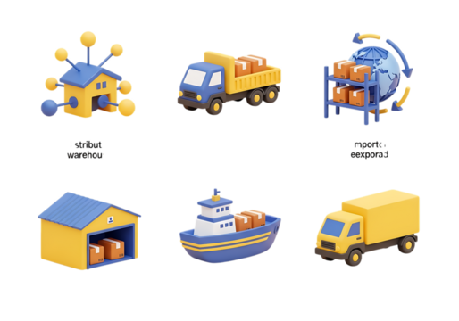 3d icon of set of 3d icons representing logistics and delivery services, isolated on transparent background