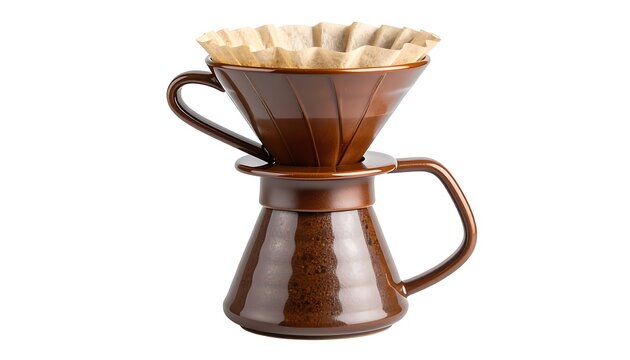 Brown ceramic coffee dripper with filter - Powered by Adobe