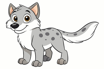 Adorable Cartoon Wolf with Grey Spots on White Background