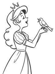 Princess and Bird Coloring Page Fun Printable for Kids
