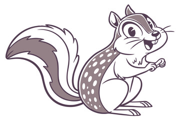 Adorable Squirrel Cartoon Character with Spotted Fur Tail on White Background