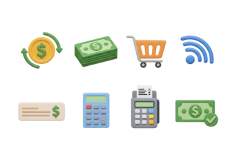 3d icon of set of 3d icons for finance and online payment, including wifi symbol, isolated on transparent background